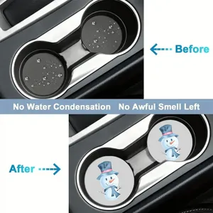 Christmas car cup coasters absorbent ceramic mat for auto cup holder with cute snowman design.