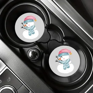 Cute cartoon snowman silicone car cup coaster, anti-slip auto water cup slot mat detail.