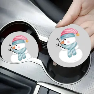 Cute Christmas snowman silicone car coaster for cup holder, non-slip waterproof auto accessory.
