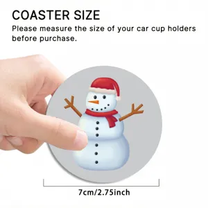 Cute Christmas snowman car coaster, anti-slip cup holder insert pad, 7cm diameter size.