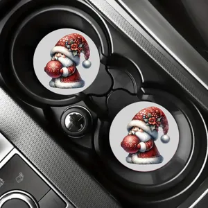 Silicone car cup holder coasters with cute Christmas gnome design, heat resistant and practical.