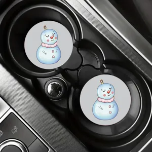 Cute cartoon snowman car cup coasters detail showing anti-slip design for automotive interior.