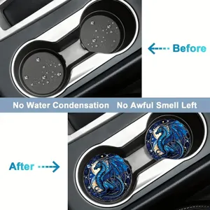 Absorbent silicone car cup coasters with blue dragon design for vehicle interior