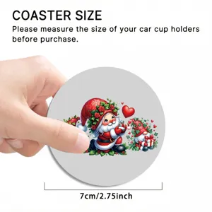 Detail view of Christmas gnome silicone car coaster, showing compact 7cm size and texture.