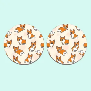 Cute corgi cartoon silicone car cup coaster anti-slip round mat set for vehicle decor