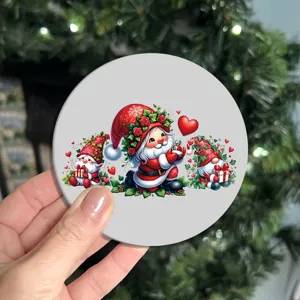 Close-up detail of a Christmas gnome silicone coaster, festive holiday table decor pad.