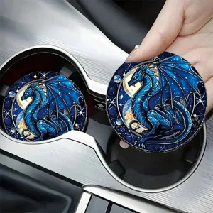 Blue dragon car cup coaster set, absorbent silicone interior accessory for auto cup holders.
