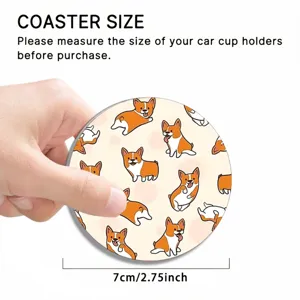 Cute corgi pattern car cup coaster, silicone anti-slip round mat for auto interior.