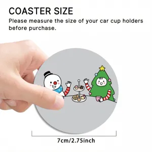 Cute cartoon Christmas car coaster 7cm non-slip cup holder mat for auto interior decor
