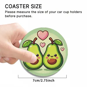 Sottobicchiere per auto in silicone avocado carino con cuori, tappetino antiscivolo 7cm.