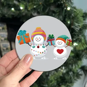 Detailed close-up of a cute Christmas snowman printed car coaster showing festive design.