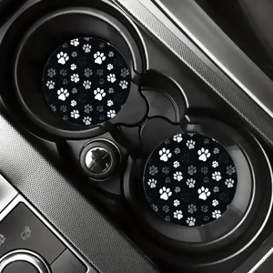 Car cup coaster set with cute paw print pattern, anti-slip silicone mat for auto center console.