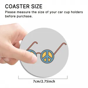 Round car cup coaster with peace glasses design, non-slip silicone drink mat 7cm diameter.