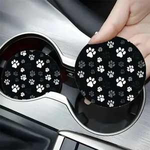 Black and white paw print car cup coaster, anti slip absorbent vehicle drink coaster mat
