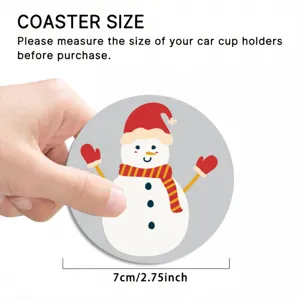 Cute snowman car coaster 7cm round universal automotive cup holder mat anti-slip pad