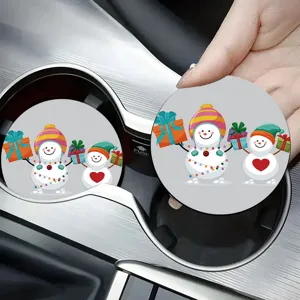 Christmas snowman car coaster anti-slip mat automotive interior cup holder accessory detail