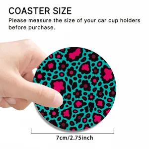 Silicone car coaster featuring heart leopard print design, non-slip 7cm cup holder mat.