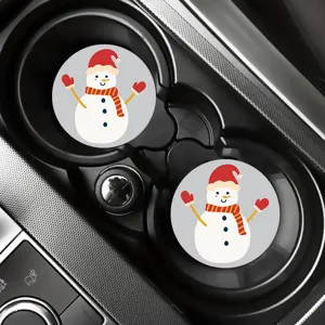 Cute Christmas snowman car cup coasters, anti-slip leather drink coaster for auto interior decor.