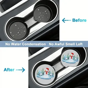 Cute Christmas snowman car cup coasters, anti-slip vehicle water holder insert mats decor 2pcs