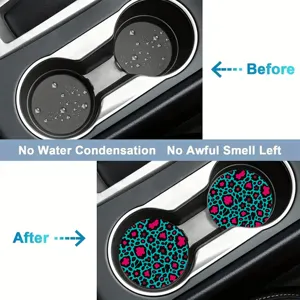 Silicone car cup holder coasters with cute leopard print, waterproof and anti-slip mats.