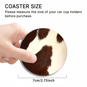 Car cup holder coaster with cute cow print design, anti-skid interior accessory 7cm size.