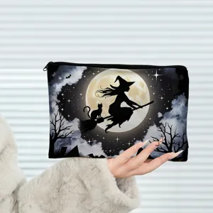 Halloween strega gatto borsa trucco stile gotico scuro custodia con cerniera cosmetica