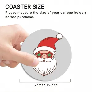 Detail view of the cute Christmas Santa car coaster, anti-slip cup holder mat for interior.