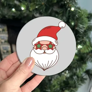 Cute cartoon Christmas Santa car coaster, non-slip cup holder mat for interior decoration.