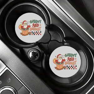 Auto Untersetzer Set mit Weihnachtsmann Cartoon Print, rutschfeste Silikon Becherhalter.