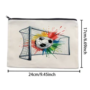 Borsa cosmetica in tela con stampa di calcio, pochette con cerniera portatile per viaggio.