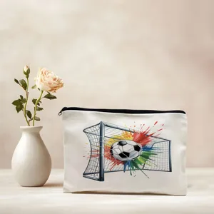 Borsa cosmetica in tela con stampa grafica di porta da calcio colorata, comoda e pratica.
