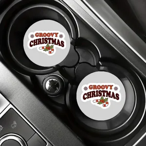 Cute Christmas car cup holder coasters, non-slip absorbent auto drink coasters for vehicle interior decor.