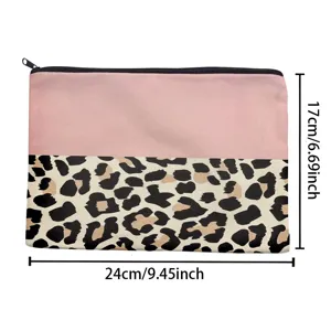 Borsa cosmetica in tela con stampa leopardata rosa astuccio da viaggio per trucco con cerniera