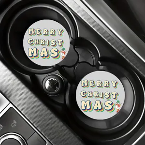 Christmas car cup holder coasters, retro colorful letters non-slip auto interior mats.