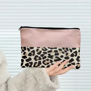 Borsa cosmetica con stampa leopardata rosa grande capacità pochette trucco con cerniera organizer