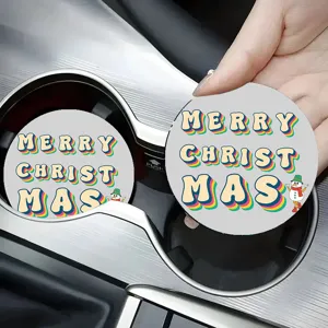 Retro Christmas car cup coaster, non-slip vehicle water bottle holder pad interior decor.