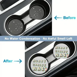 Christmas car cup coasters anti-slip absorbent insert mats holiday auto interior decor items