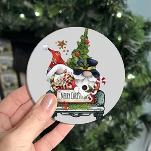 Christmas gnome round silicone coaster festive car cup holder mat holiday table decor