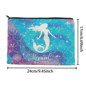 Trousse de maquillage zippée motif sirène pochette de rangement étanche voyage 24x17cm