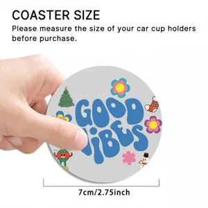 Christmas car cup holder coaster, cute retro cartoon anti-slip mat for car interior decor.