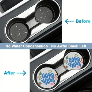 Car cup holder coasters with funny text and floral pattern, anti-slip waterproof car mat.