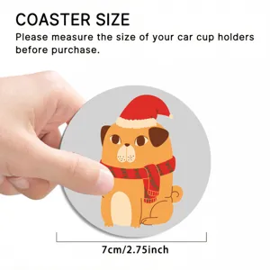 Simpatico Carlino Sottobicchiere Auto Natale 7cm Rotondo Pelle Tazza Tappetino Regalo