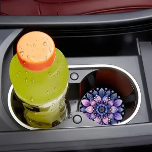 Sottobicchiere rotondo viola mandala per portabicchieri auto tappetino antiscivolo interni