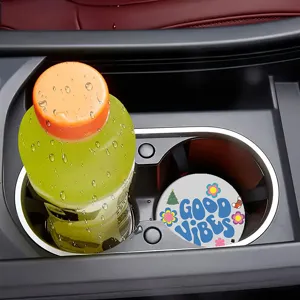 Car cup holder coaster with cute Christmas design anti slip mat for automotive interior decor