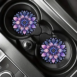 Sottobicchiere per Auto in Silicone Rotondo Antiscivolo Tappetino per Portabicchieri Motivo Mandala Fiocco Carino Accessori per Interni Auto