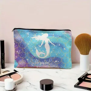 Grande capacité trousse de maquillage motif sirène sac de rangement zippé étui.