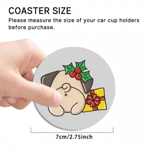 Cute cartoon pug car cup coaster, 7cm non-slip silicone automotive drink holder mat interior.