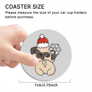 Silicone car cup coaster, non-slip auto drink holder insert, cute cartoon pug design, 7cm.