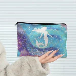 Trousse de toilette motif sirène, pochette zippée élégante pour le rangement quotidien.