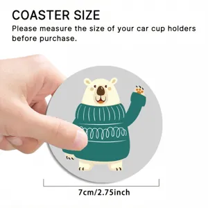 Cute cartoon bear car coaster non-slip cup holder mat waterproof leather drink coaster 7cm